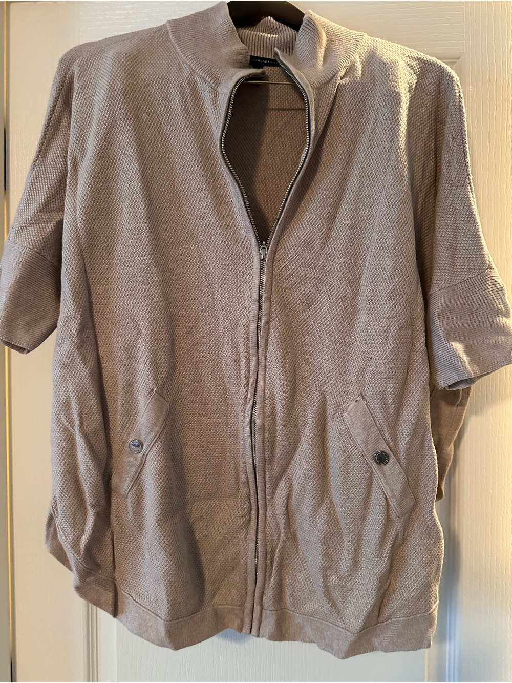 White House Black Market Short-Sleeve Zip Cardigan - Taupe